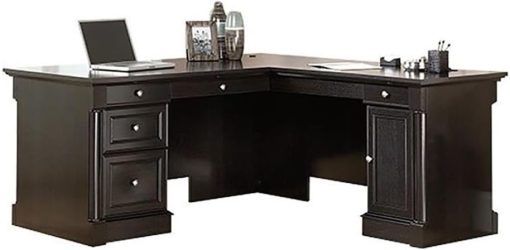 BOWERY HILL L-Shape Home Office Executive Desk with Large Drawers, Letter Size Hanging File Drawer and CPU Tower in Wind Oak Finish