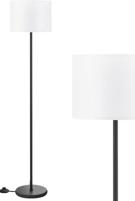 Modern Floor Lamp Simple Design with White Shade, Foot Pedal Switch, 60″ Small Tall Lamps for Living Room Bedroom Office Dining Room Kitchen, Black Pole Lamp(Without Bulb)