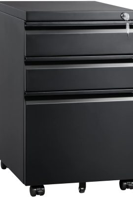 DEVAISE 3 Drawer Mobile File Cabinet with Lock, Under Desk Metal Filing Cabinet for Home Office/Legal/Letter/A4 File, Fully Assembled Except Wheels, Black