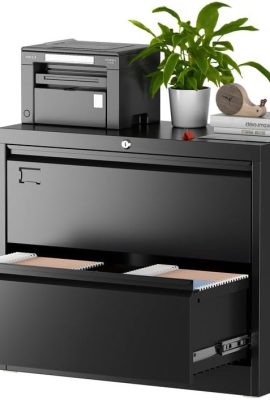 Aobabo 2 Drawer Wide Lateral File Cabinet, Metal Filing Cabinet with Lock, Suitable for Home Office School Hanging Files Letter/Legal/F4/A4 Size,Black,Required-Assembly