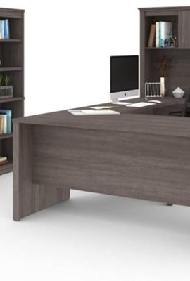 Pemberly Row Modern U-Shaped Engineered Wood Desk with Hutch File and Bookcase, Fully Reversible Unit, Assembly Required, for Home Office, in Bark Gray Finish
