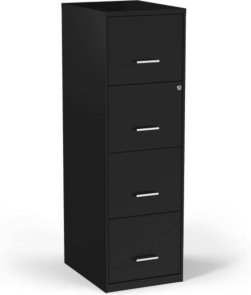 STAPLES 4-Drawer Vertical File Cabinet, Letter Size Documents, Lockable, 18.9″ D x 14.3″ W x 45.8″ H, Black
