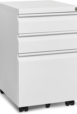 Mobile File Cabinet for Home Office, Lockable 3 Drawer Filing Cabinet with Wheels for A4-Size/Letter-Size/Legal-Size, Fully Assembled Except Casters, White