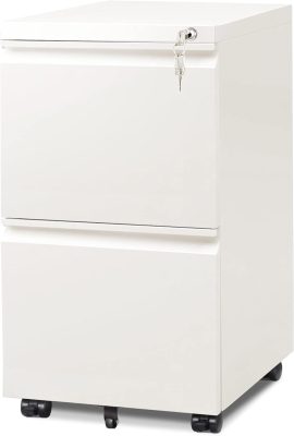 DEVAISE 2 Drawer Mobile File Cabinet with Lock, Commercial Vertical Cabinet, White DEVAISE 2 Drawer Mobile File Cabinet with Lock, Commercial Vertical Cabinet, White