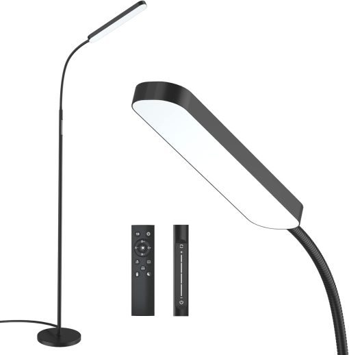 Floor Lamp -WioMio Led Floor Lamp with Remote and Touch Control for Stepless Dimmer & Temperatures, Harmless Light for Eye-caring, Adjustable Gooseneck Standing Lamp for Living Room & Bedroom.