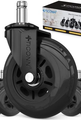 TICONN Office Chair Caster Wheels Set of 5 for Tile, Hardwood Floors and Carpets, Universal Fit for Most Chairs (Black) TICONN Office Chair Caster Wheels Set of 5 for Tile, Hardwood Floors and Carpets, Universal Fit for Most Chairs (Black)