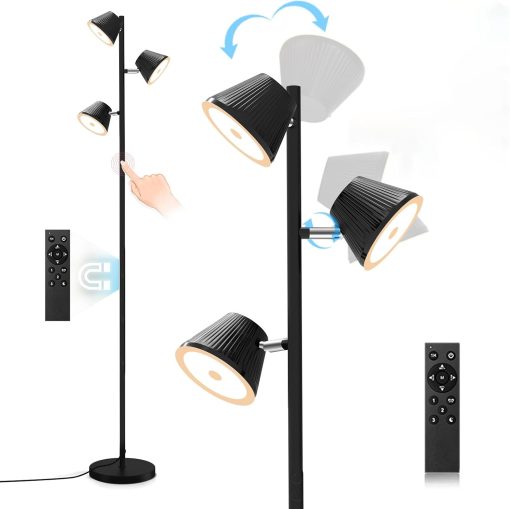 LED Tree Floor Lamp 42W, 4200 Lumens Super Bright Floor Lamps for Living Room with Remote & Touch Control, 3 Rotatable Lights 4 Color Temperatures, Modern Tall Standing Lamp for Bedroom Office