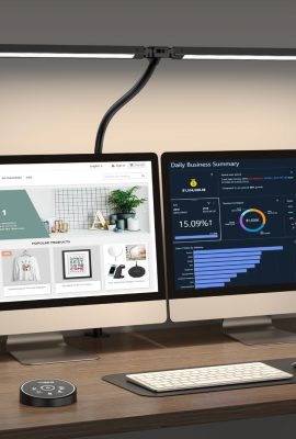 Led Desk Lamp for Office Home – Eye Caring Architect lamp with Clamp,Dual Screen Computer Monitor Gooseneck Smart Light: 24W 5 Color Flexible Adjustable Lighting Table Lamp for Study Drafting