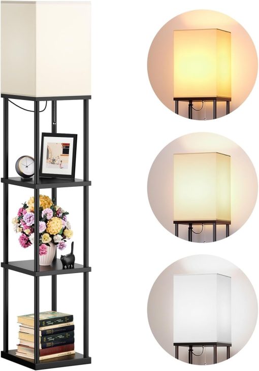 addlon Floor Lamps with Shelves, 4-Tier Modern Shelf Floor Lamp with 3CCT LED Bulb, Display Floor Lamp for Living Room, Bedroom and Office – Black