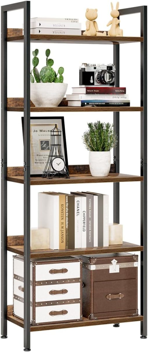 NUMENN Bookshelf, 5 Tier Bookshelves, Home Office Bookcase Shelf Storage Organizer, Free Standing Storage Shelving Unit for Bedroom, Living Room and Home Office, Vintage
