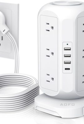 Tower Power Strip Flat Plug with 12 Outlets 4 USB(1 USB C),AOFO Surge Protector Charging Station with Overload Protection, Widely Spaced Multiple Outlets 10Ft Extension Cord for Home, Dorm,Office Tower Power Strip Flat Plug with 12 Outlets 4 USB(1 USB C),AOFO Surge Protector Charging Station with Overload Protection, Widely Spaced Multiple Outlets 10Ft Extension Cord for Home, Dorm,Office
