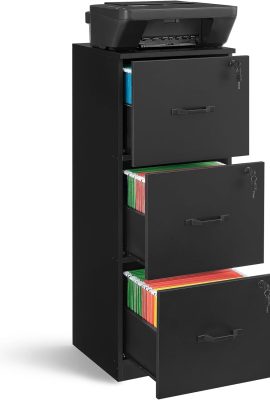 VASAGLE 3 Drawer File Cabinet, File Cabinet with Lock, Printer Stand,...
