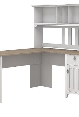 Bush Furniture Salinas 60W L Shaped Desk with Hutch, Lateral File Cabinet and 5 Shelf Bookcase in Pure White and Shiplap Gray Bush Furniture Salinas 60W L Shaped Desk with Hutch, Lateral File Cabinet and 5 Shelf Bookcase in Pure White and Shiplap Gray