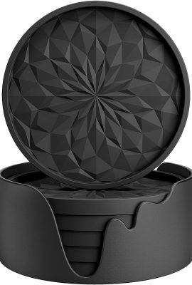 ME.FAN Silicone Coasters with Holder,[6 Pack] Drinking Coasters –...