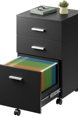 DEVAISE 3 Drawer Wood Mobile File Cabinet, Rolling Filing Cabinet for Letter/A4 Size, Printer Stand for Home Office, Black