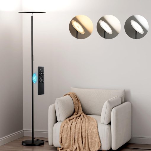 Modern LED Floor Lamp – Remote & Touch Control, 40W/2400LM Sky Torchiere Standing Lamp, Fully Dimmable, 3 Color Temperatures, Ideal for Living Room & Bedroom, Easy to Assemble