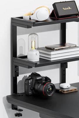 Spacrea clamp on Desk Shelf, 2 Tier Office Desk Shelves Organizer, Wood Desktop Supplies Storage Rack, Desk Organizers and Accessories (Black) Spacrea clamp on Desk Shelf, 2 Tier Office Desk Shelves Organizer, Wood Desktop Supplies Storage Rack, Desk Organizers and Accessories (Black)