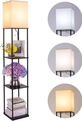 Floor Lamp with Shelves, Modern Square Standing Lamp with 3 Color...