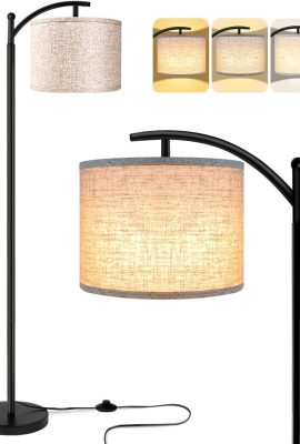 ROTTOGOON Floor Lamp for Living Room with 3 Color Temperatures LED Bulb, Standing Lamp Tall Industrial Floor Lamp Reading for Bedroom, Office (9W LED Bulb, Beige Lampshade Included) -Black