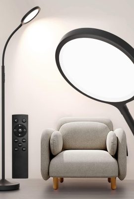 luckystyle Floor Lamp,Super Bright Dimmable LED Lamps for Living Room, Custom Color Temperature Standing Lamp with Remote Push Button, Adjustable Gooseneck Reading Floor Lamp for Bedroom Office Black