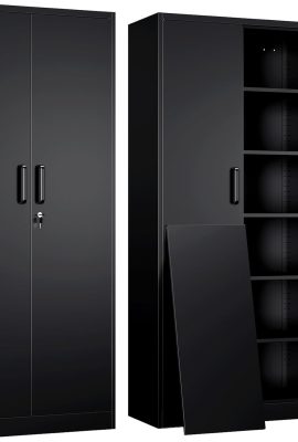 Yizosh Metal Garage Storage Cabinet with 2 Doors and 5 Adjustable...