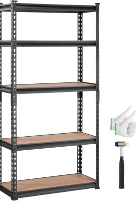 VEVOR Storage Shelving Unit, 5-Tier Adjustable, 2000 lbs Capacity, Heavy Duty Garage Shelves Metal Organizer Utility Rack, Black, 30″ L x 12″ W x 60″ H for Kitchen Pantry Basement Bathroom Laundry