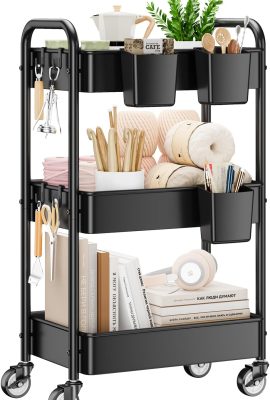 YASONIC 3 Tier Rolling Cart – Metal Utility Cart with Wheels,...