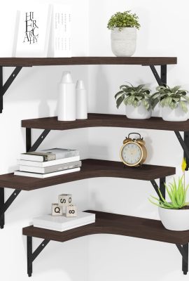 Corner Floating Shelves Wall Mounted Set of 4, Rustic Wood Storage Display Wall Shelves for Home Decor, Bathroom, Kitchen, Bedroom, Living Room, Office (Brown) Corner Floating Shelves Wall Mounted Set of 4, Rustic Wood Storage Display Wall Shelves for Home Decor, Bathroom, Kitchen, Bedroom, Living Room, Office (Brown)