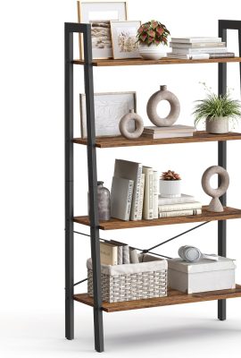 VASAGLE Ladder Shelf, 4-Tier Bookshelf, Storage Rack, Bookcase with...