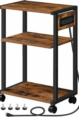 HOOBRO Industrial Printer Stand with Charging Station, 3-Tier Printer Table, Rolling Printer Cart with Adjustable Shelf and Hook, Rustic Brown and Black BF28UPS01 HOOBRO Industrial Printer Stand with Charging Station, 3-Tier Printer Table, Rolling Printer Cart with Adjustable Shelf and Hook, Rustic Brown and Black BF28UPS01