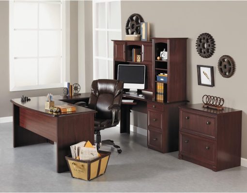 Realspace® Broadstreet 65″W U-Shaped Executive Corner Desk, Cherry