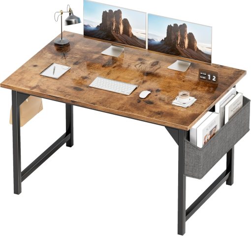 Shahoo Office Computer Desk, 32 Inch Student Home Table for Writing Work with Headphone Hook and Storage Bag, Brown