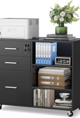 Furmax 3 Drawer Mobile File Cabinet, Wood Lateral Filing Cabinet with...