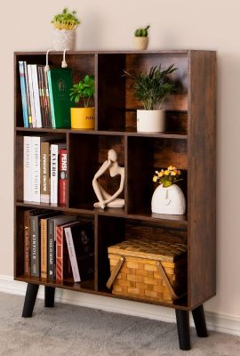 LEYAOYAO Cube Bookshelf 3 Tier Mid-Century Rustic Brown Modern Bookcase with Legs,Retro Wood Bookshelves Storage Organizer Shelf,Freestanding Open Book Shelves for Bedroom,Living Room,Office