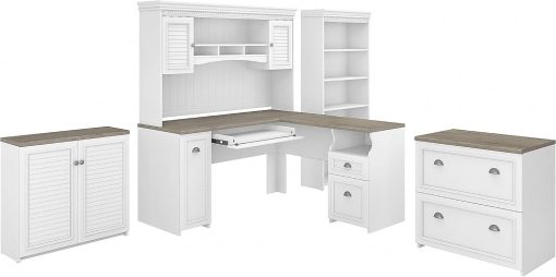 Bush Furniture L Shaped Desk with Hutch, 5 Shelf Bookcase, Lateral File and Storage Cabinet | Fairview Collection Home Office Furniture Sets | 60Wx60Dx69H