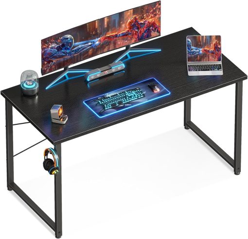 ODK 48 Inches Computer Desk for Home Office, Office Table for Small Spaces, Writing Desk with Headphone Hooks, Black