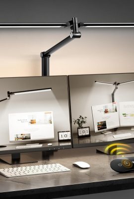 LED Desk Lamp for Home Office, Eye Caring Architect Desk Light with Remote, Dual Screen Computer Monitor Light with Stepless Dimming, Stepless Color Temp, Memory Function for Study, Workbench Black