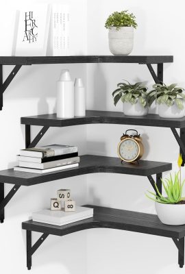 Corner Floating Shelves Wall Mounted Set of 4, Rustic Wood Storage Display Wall Shelves for Home Decor, Bathroom, Kitchen, Bedroom, Living Room, Office (Black) Corner Floating Shelves Wall Mounted Set of 4, Rustic Wood Storage Display Wall Shelves for Home Decor, Bathroom, Kitchen, Bedroom, Living Room, Office (Black)