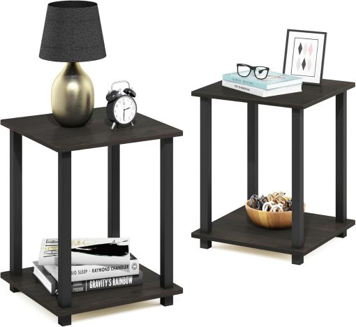 Furinno Simplistic Set of 2 End Table, Espresso/Black