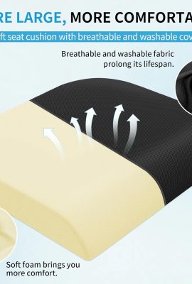 Large Seat Cushion, Soft Foam Cushion for Long Sitting Hours on Office Chair, Home & Car, Non-Slip Chair Pad for Relieving Back & Sciatica & Hip & Coccyx Pain (Black)