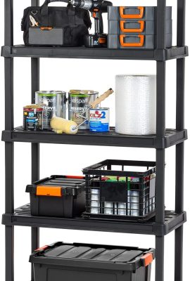 IRIS USA 5-Shelf Heavy Duty Plastic Storage Shelves, 500lb Capacity, 73″H x 36″W x 18″D, Large Modular Shelving Unit Storage Organizer for Garage, Home, Warehouse & Gym, Storage Rack – Black