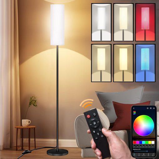 Floor Lamp for Living Room Bedroom,Modern LED Floor Lamp with Remote Control and Stepless Dimmable Colors Temperature & Brightness,Standing Lamps Tall Lamp, 9W Bulb Included(White)