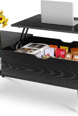 OLIXIS Wood Lift Top Coffee Table with Hidden Compartment and Large Storage Shelf, Lift Tabletop Dining Center Table for Home Living Room Office, Black