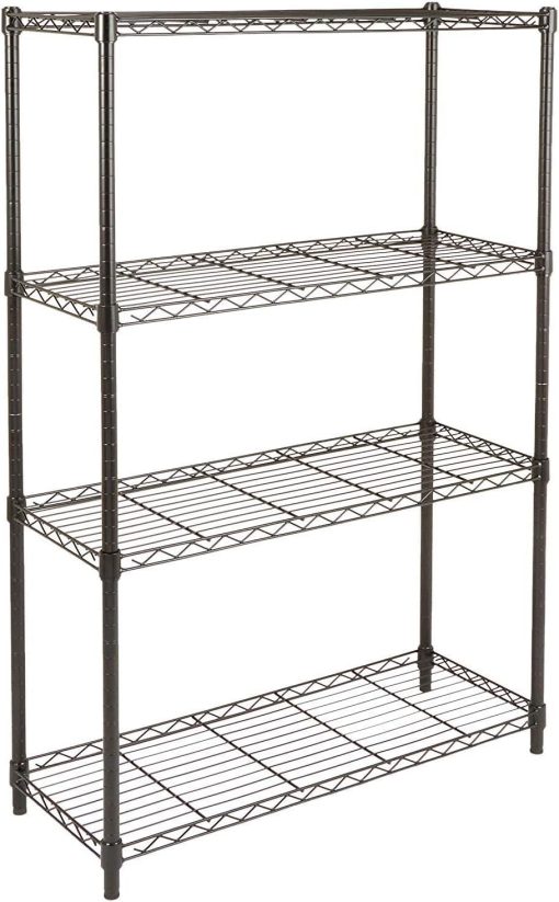 Amazon Basics 4-Shelf Adjustable Heavy Duty Steel Wire Rack Storage Shelving Organizer for Kitchen, Garage, 36″ L x 14″ W x 54″ H, Black