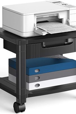 HUANUO Printer Stand with Cable Management and Storage Drawer, Printer Table with Locking Wheels, 14.1-inch Maximum Height Printer Cart for Under Desk, Home, Office, HNDPS HUANUO Printer Stand with Cable Management and Storage Drawer, Printer Table with Locking Wheels, 14.1-inch Maximum Height Printer Cart for Under Desk, Home, Office, HNDPS