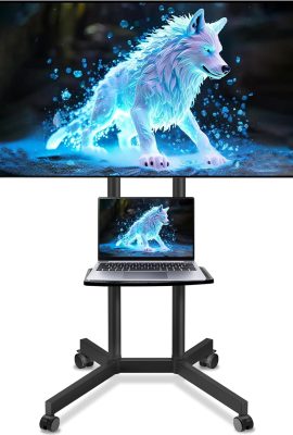 Rolling TV Stand with Wheels for 32-75 Inch TVs up to 88lbs, Portable TV Stand with Shelf, Mobile TV Cart for Living Room, Office, Meeting Room, Outdoor Rolling TV Stand with Wheels for 32-75 Inch TVs up to 88lbs, Portable TV Stand with Shelf, Mobile TV Cart for Living Room, Office, Meeting Room, Outdoor