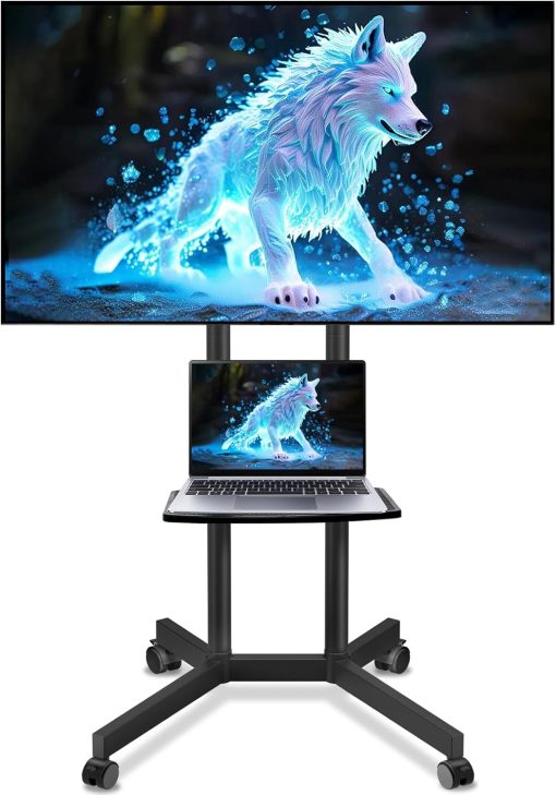Rolling TV Stand with Wheels for 32-75 Inch TVs up to 88lbs, Portable TV Stand with Shelf, Mobile TV Cart for Living Room, Office, Meeting Room, Outdoor