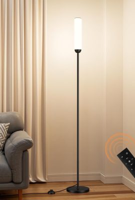 LED Floor Lamp with Remote Control, 65″ Standing Lamp with Stepless Adjustable 3000K-6500K Colors & 5%-100% Brightness, Foot Switch(Black)