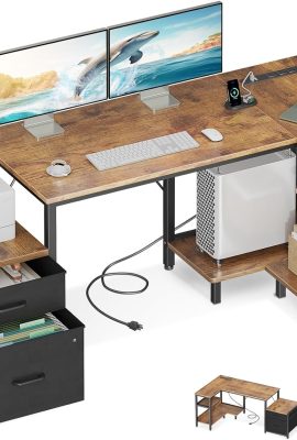 Casaottima L Shaped Desk with Drawers & File Cabinet, 55 Inch...