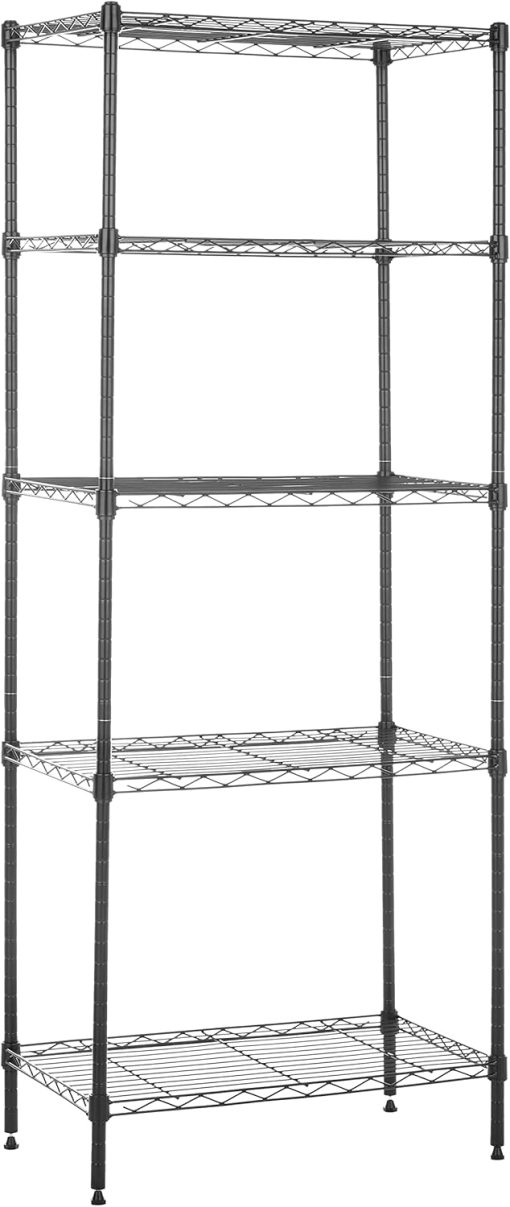 Amazon Basics 5-Shelf Multipurpose Adjustable Sturdy Steel Storage Shelving Unit, Easy Assembly, 13.4″ D x 23.2″W x 60″H, Black
